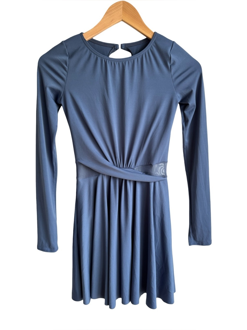 Weissman Skirted Dance Bodysuit Womens XSA 0-2 Stone Blue Long Sleeve High Neck